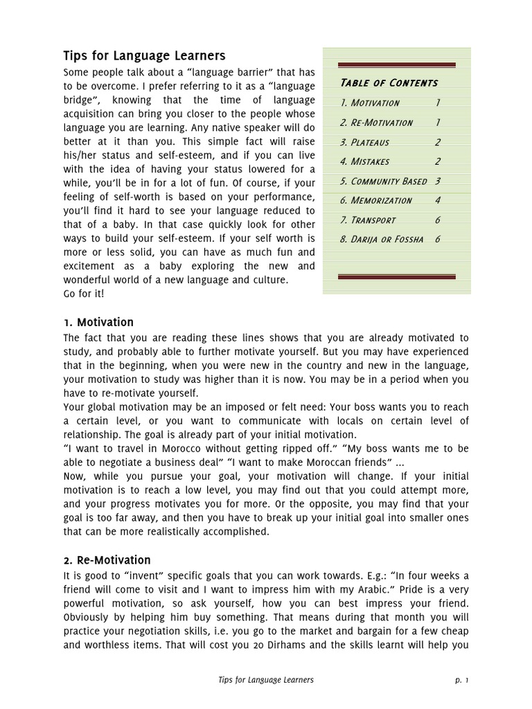 Tips For Language Learners | PDF | Vocabulary | Arabic