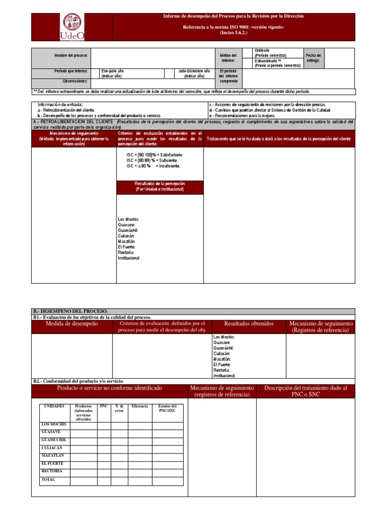 Informe de Revisión del Proceso ISO 9001 | PDF | Gestión de la calidad ...