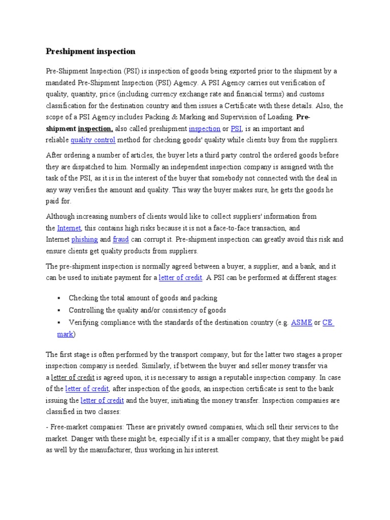 Pre-Shipment Inspection Overview | PDF | Washington Consensus | Letter ...