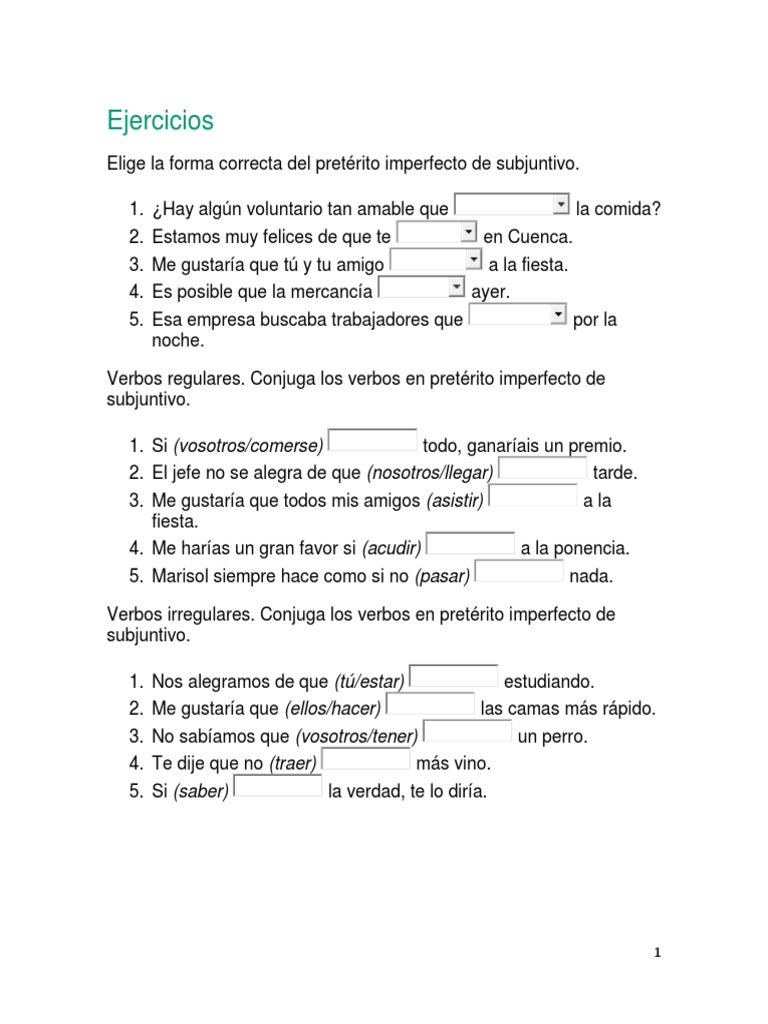 Ejercicios de Pretérito Imperfecto Subjuntivo | PDF | Verbo