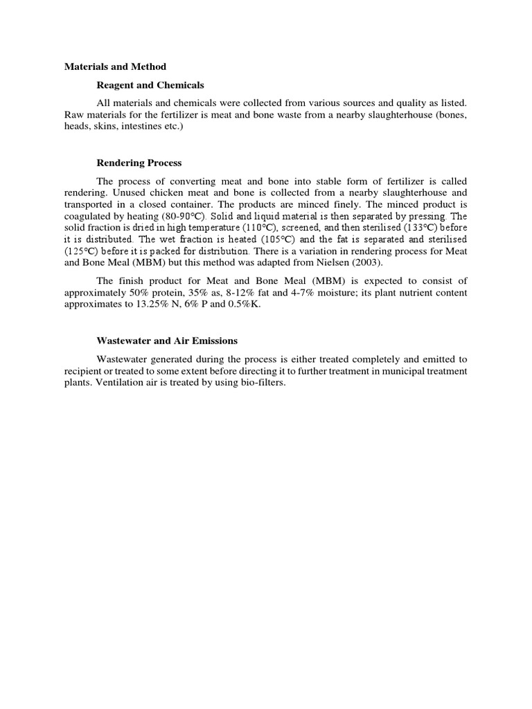 Conversion of Meat and Bone Waste into Stable Fertilizer through Rendering Process PDF Meat