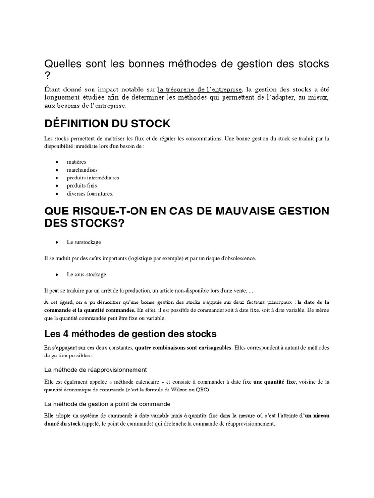 Méthodes efficaces de gestion des stocks | PDF