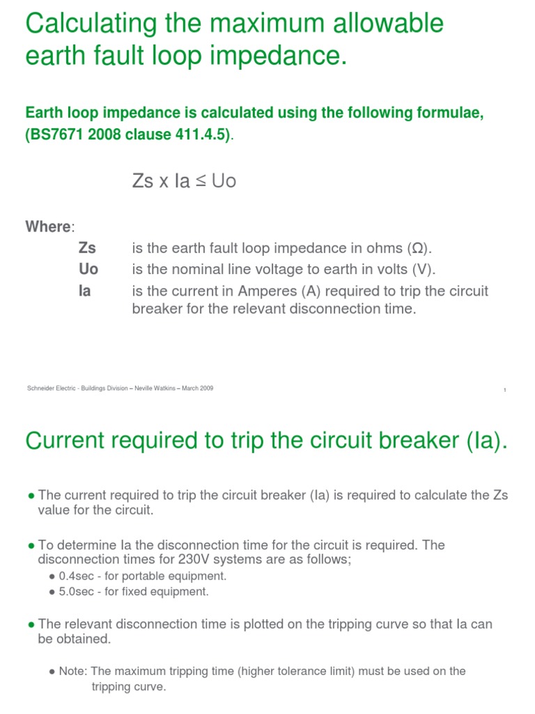 Maximum Earth Fault Loop Impedance Calculation | PDF | Electrical ...