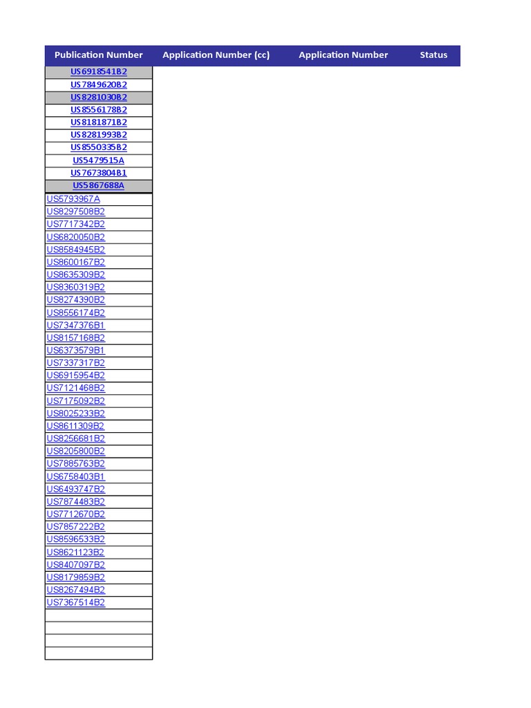 Publication Number Application Number (CC) Application Number Status ...