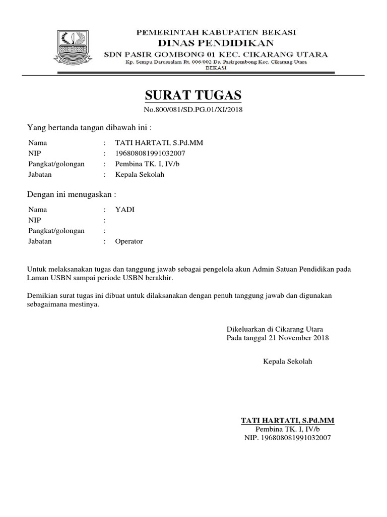 Surat Tugas Usbn
