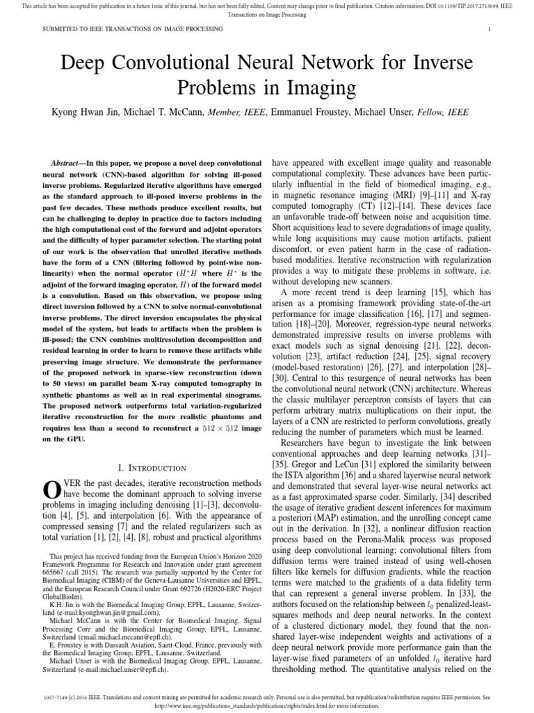 Deep Convolutional Neural Network For Inverse Problems in Imaging | PDF ...