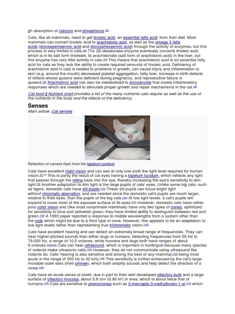 Senses Cat Food Nutrient Chart PDF Cats Predation