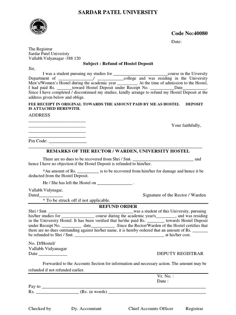 Application Form For Refund of Hostel Deposit | PDF | Government | Business