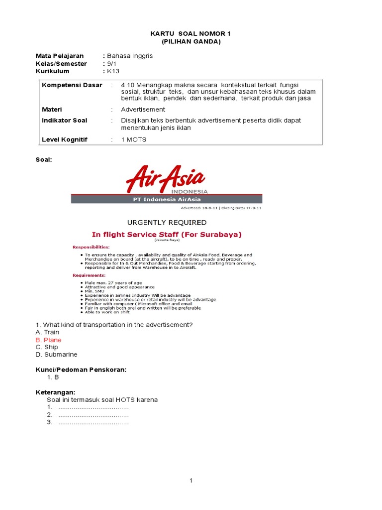 Contoh Soal Hots Bahasa Inggris Tingkat Smp Mts Pdf Stasiun Pengisian Ikan Paus