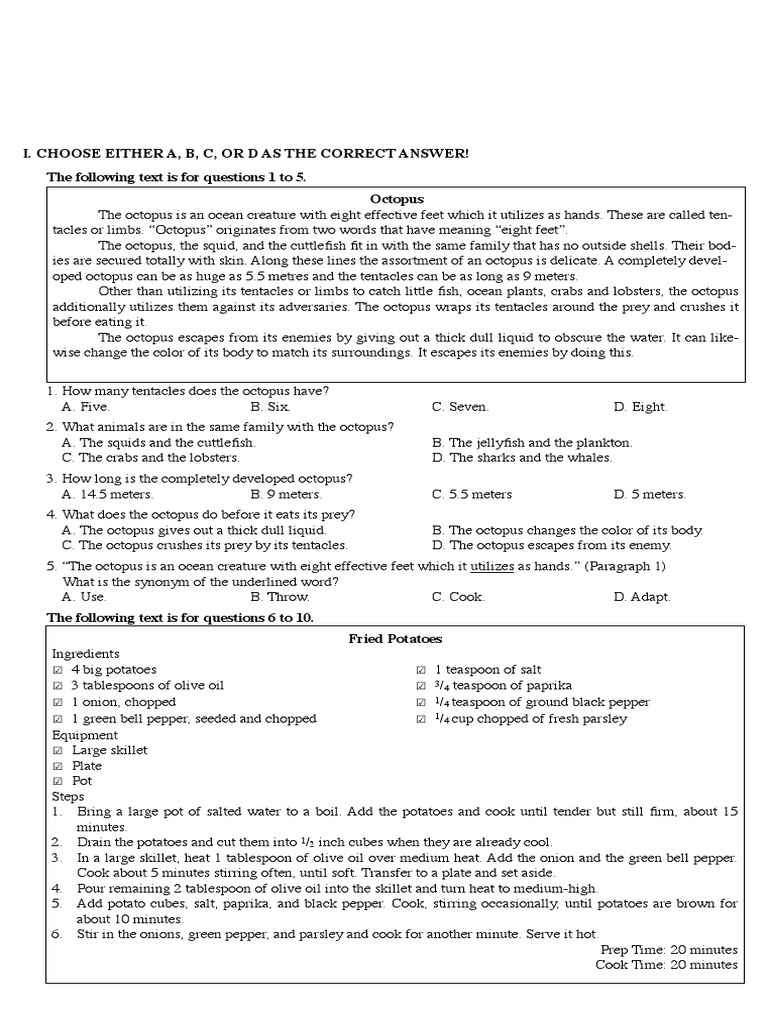 Soal Bahasa Inggris Kelas 9 SMP/MTs - Report Text | PDF | Octopus