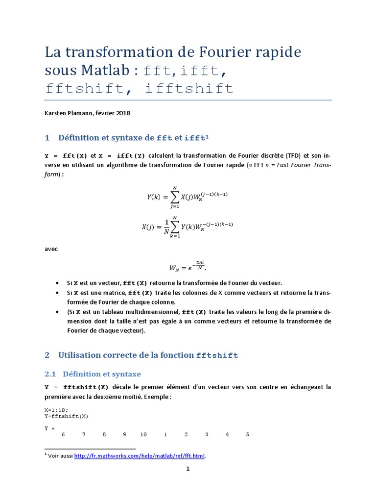 Projet MATLAB - FFT, Ifft Et Fftshift | PDF | Transformation de Fourier ...