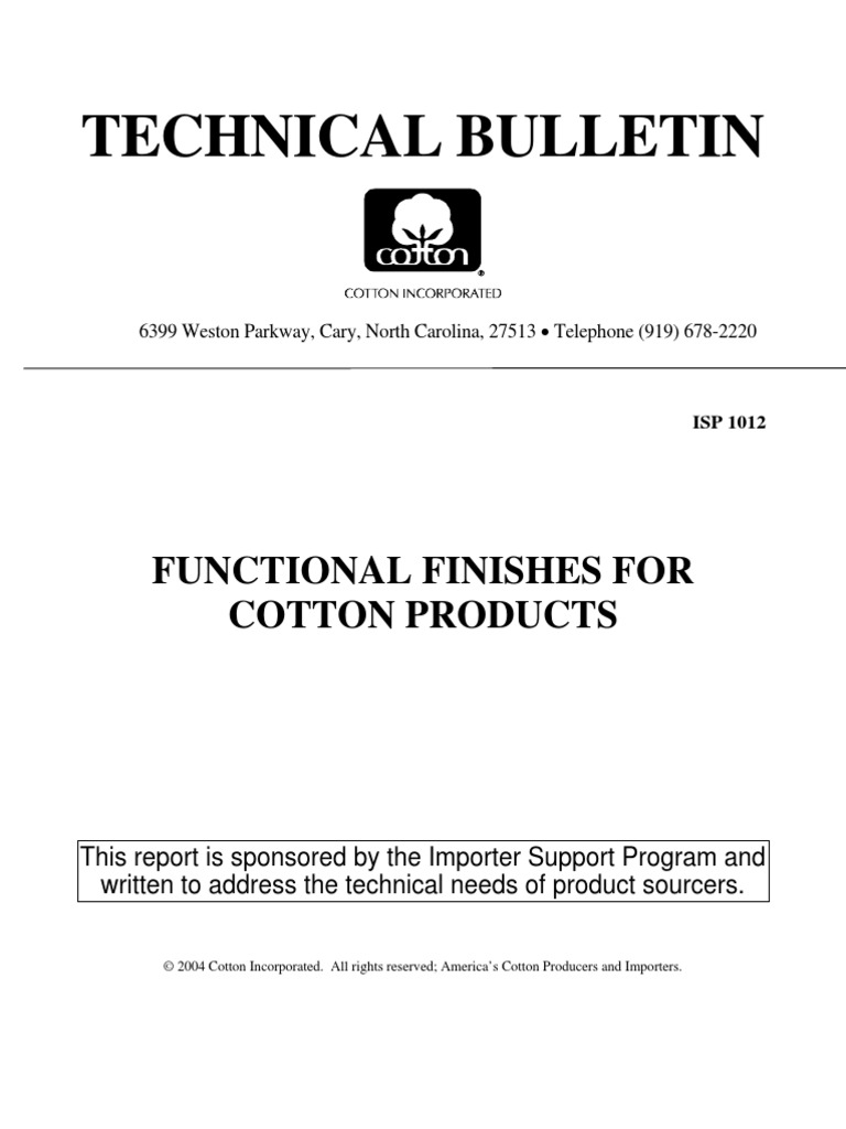 5 Functional Finishes For Cotton Products PDF Textiles Yarn