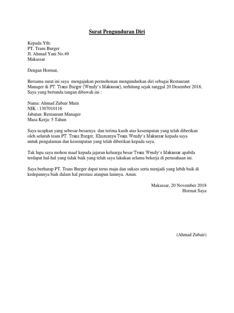 Surat Pengunduran Diri