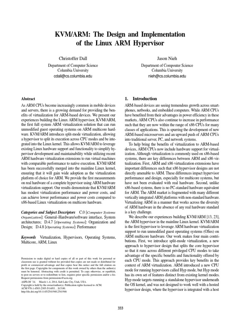 Hypervisor Porting KVM ARM PDF PDF Virtual Machine Arm Architecture