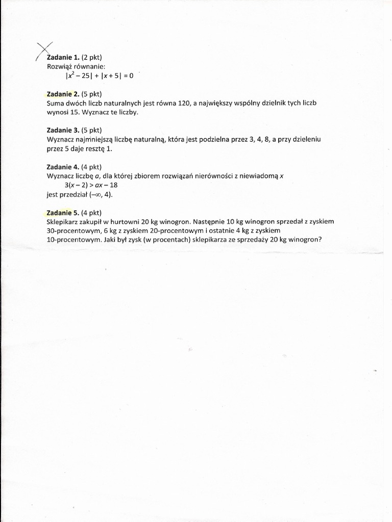 Test Z Matematyki Po 1 Klasie Liceum Pdf