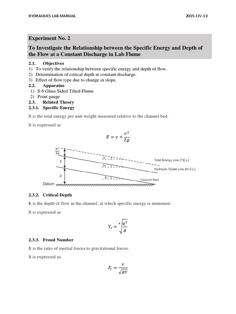 Specific Energy and Critical Depth Analysis | PDF | Velocity | Physics