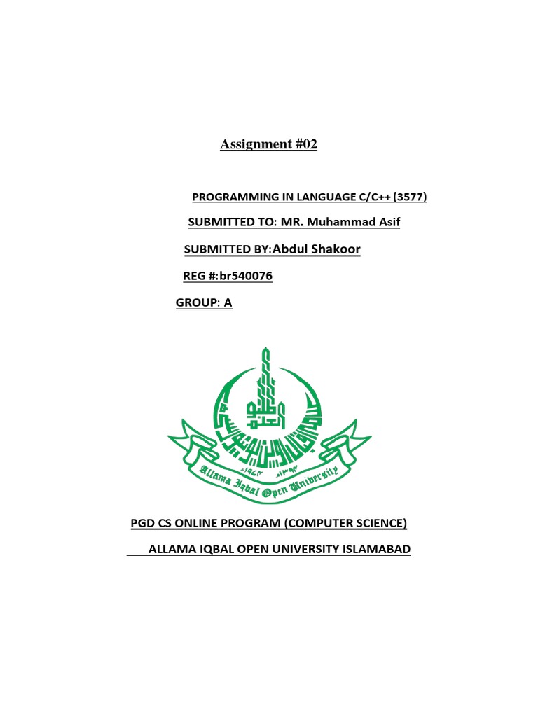 Assignment # 02 of C Plus Plus Language Programing | PDF | Pointer ...