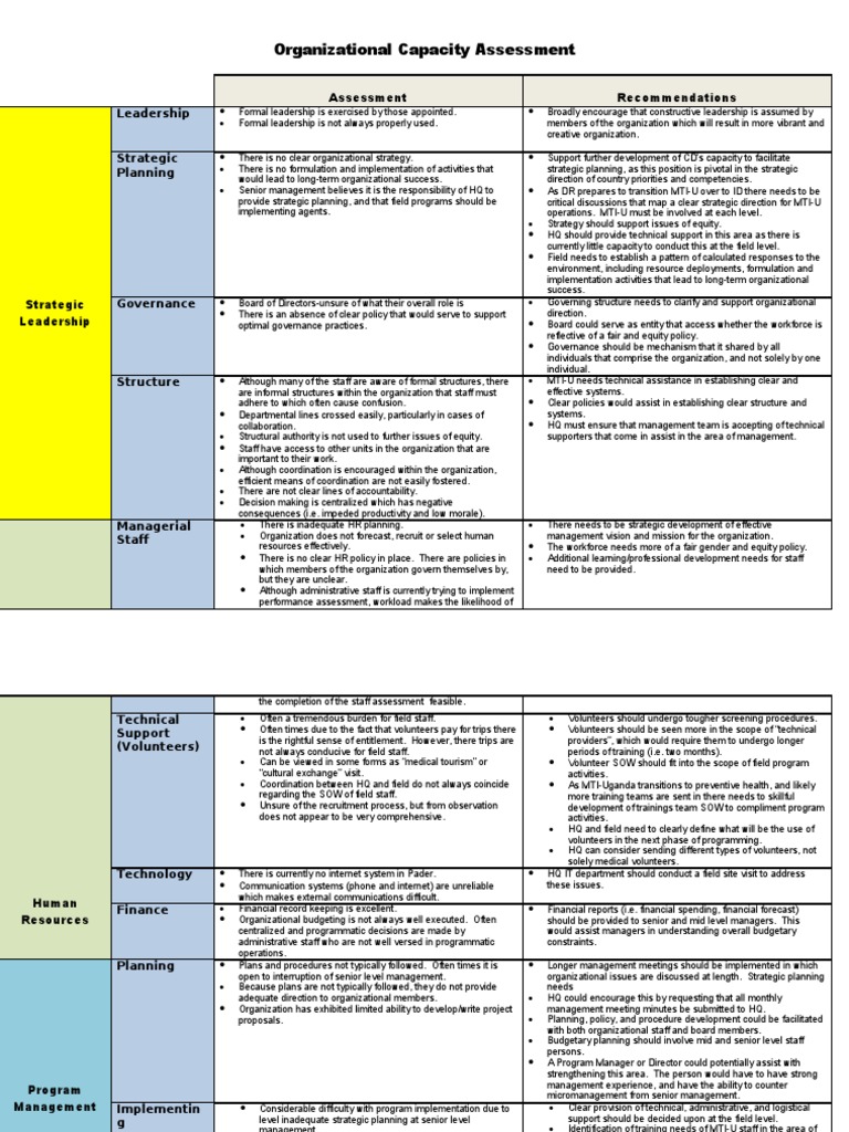 Organizational Capacity Assessment Insights | PDF | Governance ...