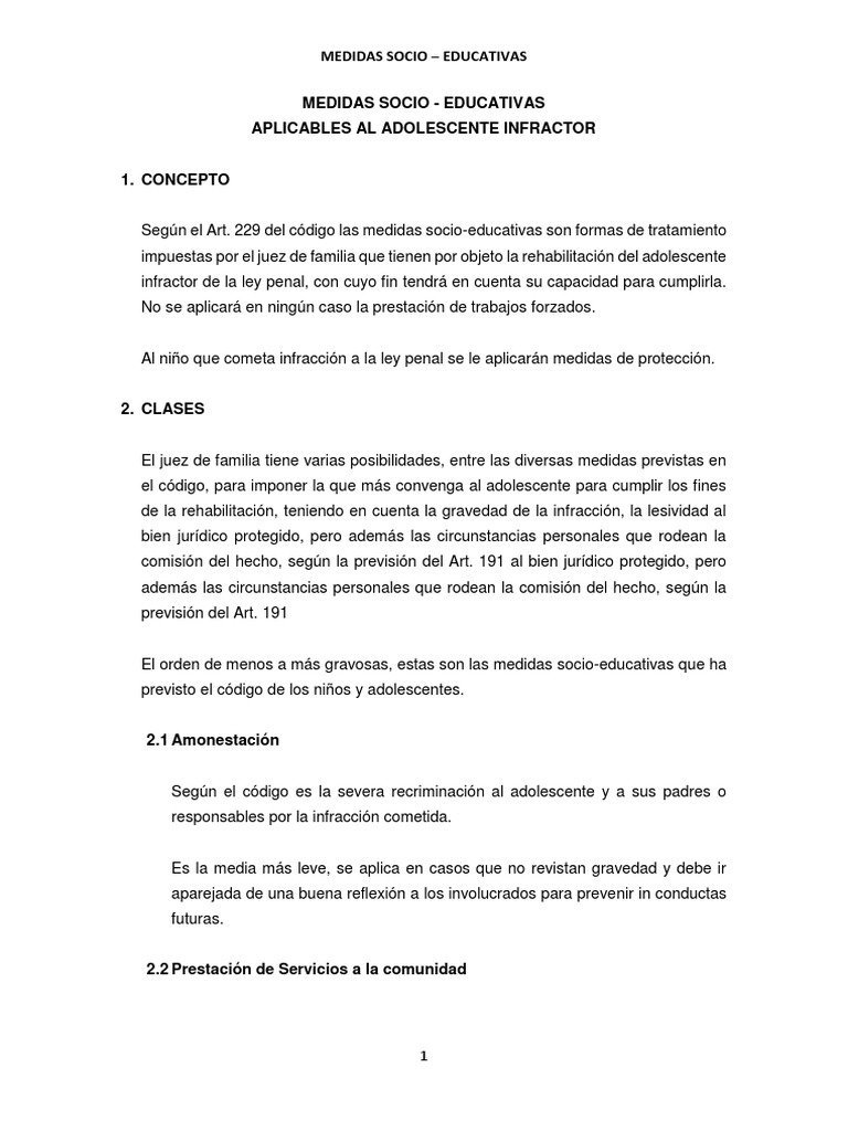 Medidas Socioeducativas para Adolescentes Infractores | PDF | Castigos ...
