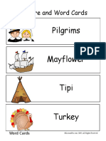 Picture and Word Cards: Pilgrims Mayflower Tipi Turkey