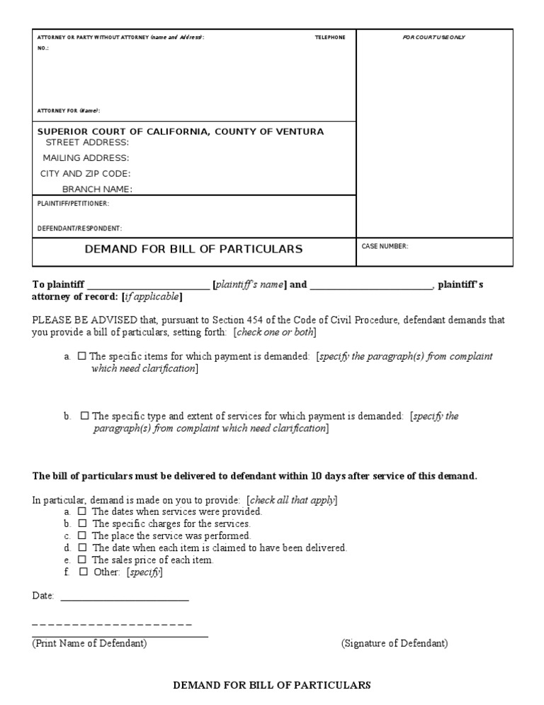 Demand for Bill of Particulars Form | PDF