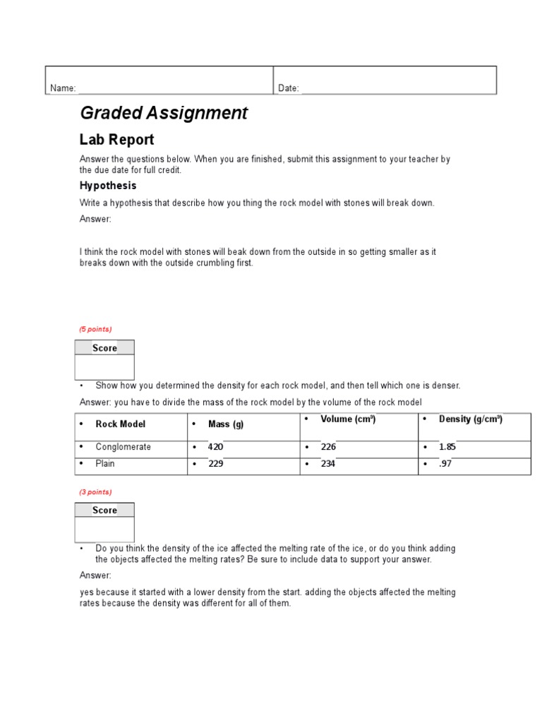 Rock Model Lab Report Analysis | PDF