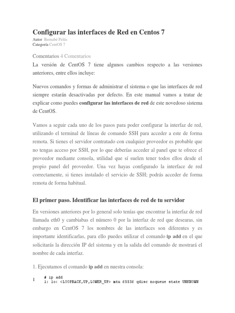 Configurar Las Interfaces de Red en Centos 7 PDF Controlador de