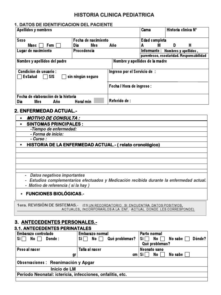 Historia Clinica Pediatrica Historial médico Parto