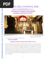Lettera d'Avvento 2018 ai membri della Congregazione della Missione
