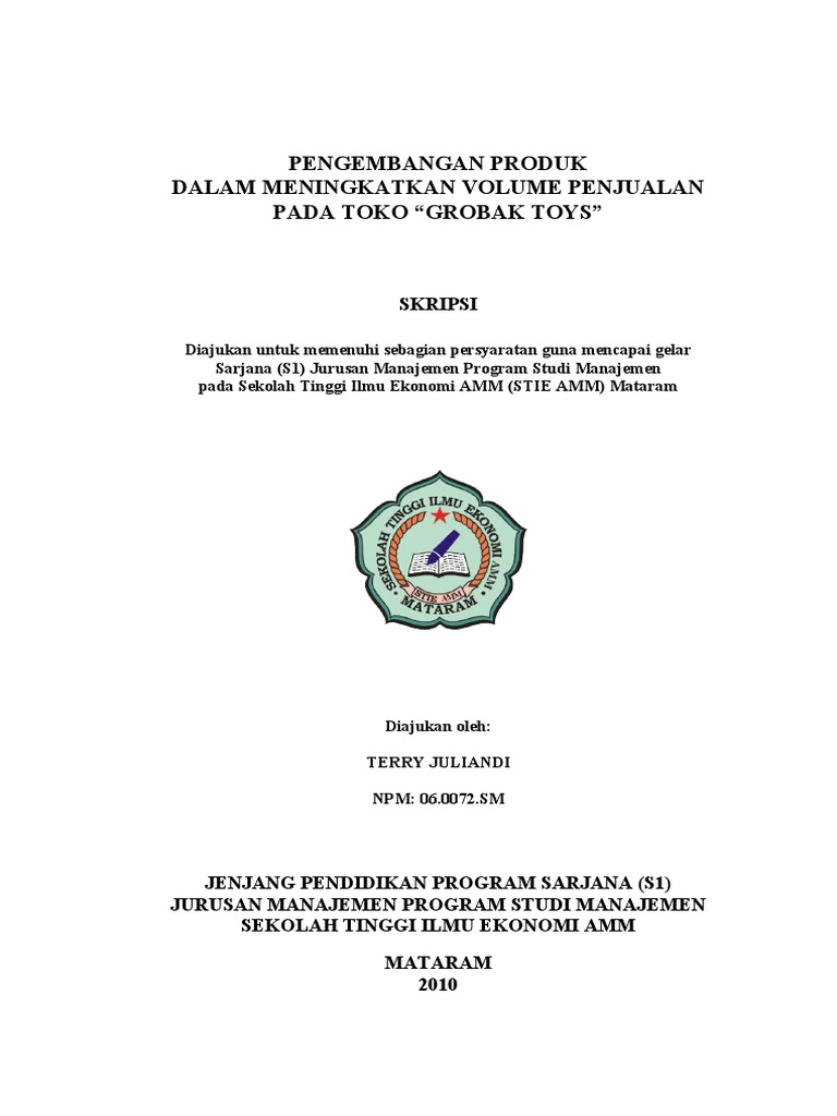 Skripsi Pengembangan Produk Dalam Meningkatkan Volume Penjualan Pada Toko Grobak Toys