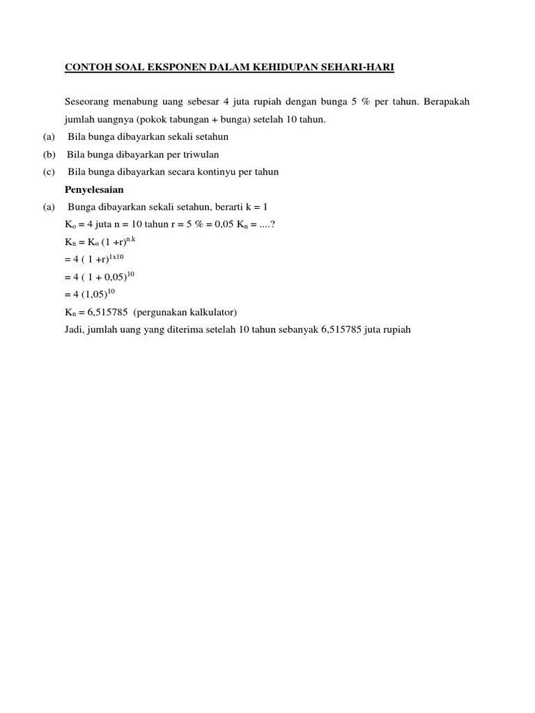 Contoh Soal Eksponen Dalam Kehidupan Sehari