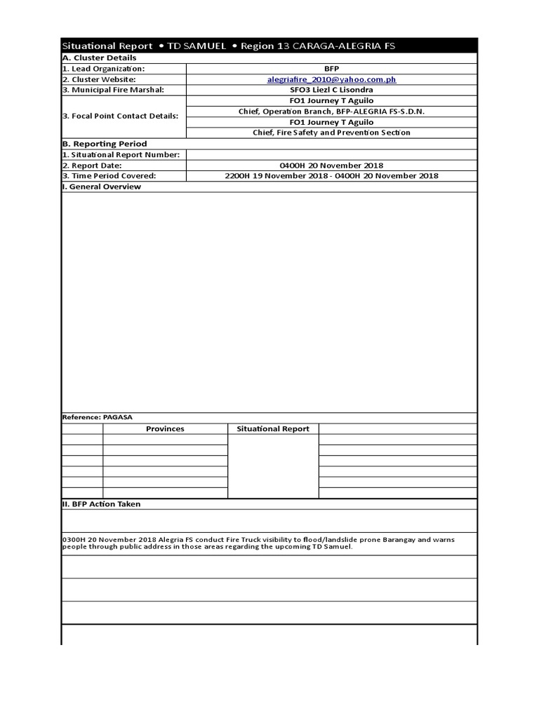 Situational Report - TD SAMUEL - Region 13 CARAGA-ALEGRIA FS | PDF