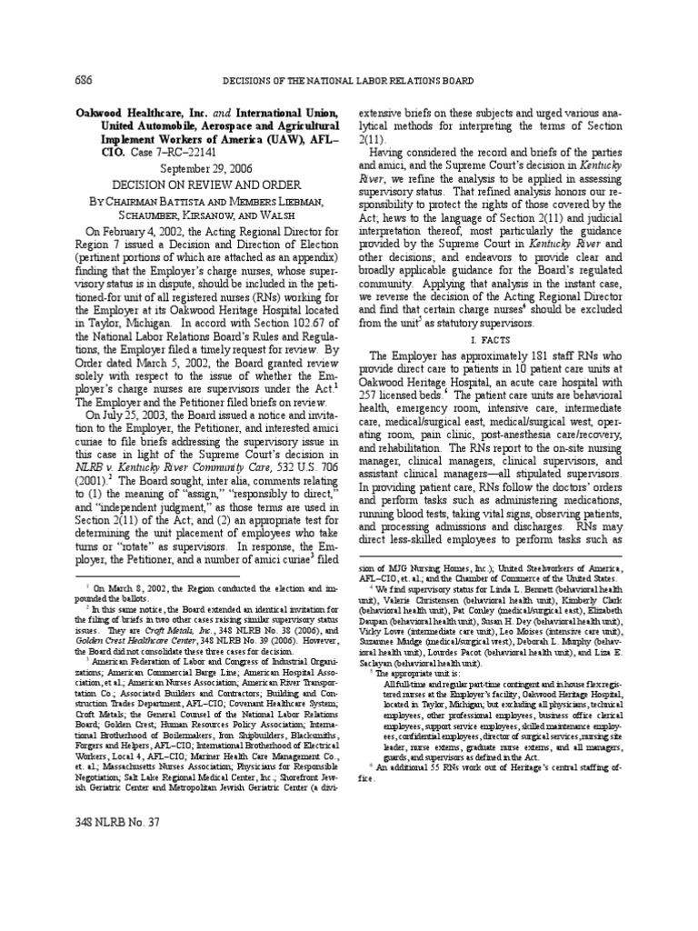 NLRB Oakwood Nurse Case | PDF | National Labor Relations Board | Nursing