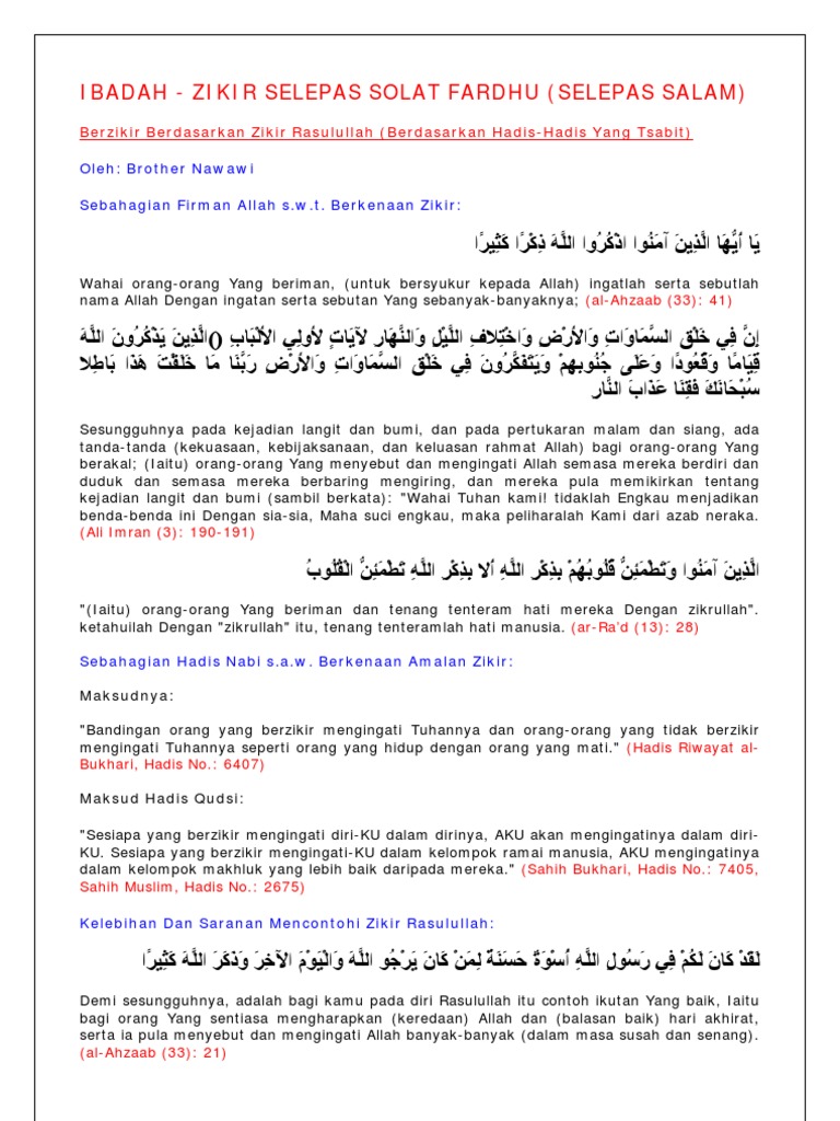 Ibadah Zikir Selepas Solat Fardhu Malay Language Pdf