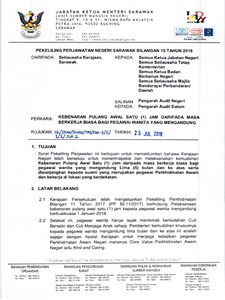 8929 Kebenaran Pulang Awal Satu 1 Bagi Pegawai Wanita Yang Mengandung Pdf