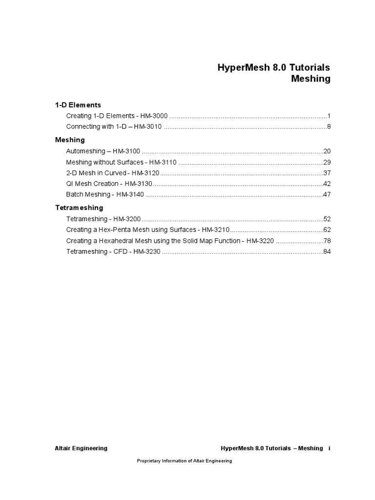 HyperMesh 8.0 Meshing Tutorials | PDF | Technology & Engineering