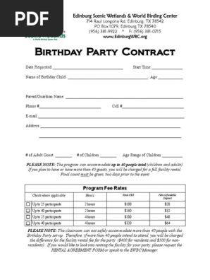 Birthday Party Contract