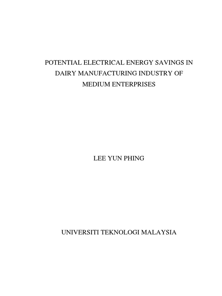 Potential Electrical Energy Savings in Dairy Manufacturing Industry of ...