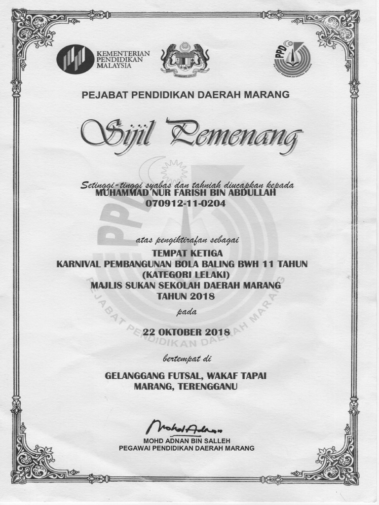 Sijil Bola Baling 1 001 | PDF