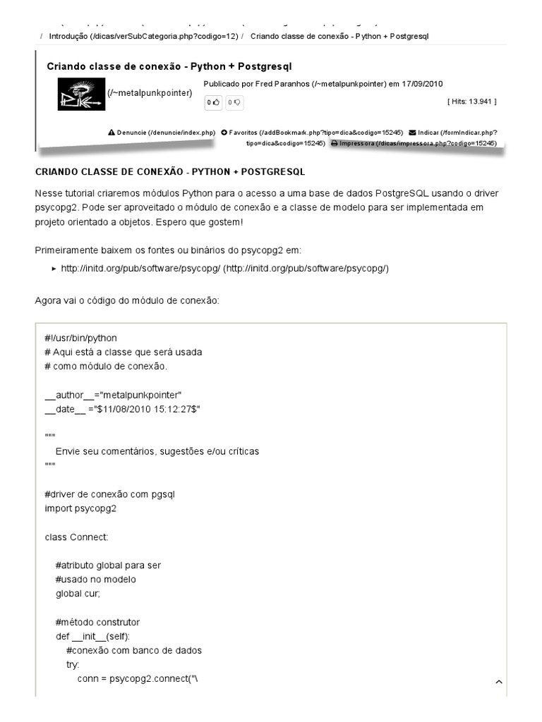 Conexão Python com PostgreSQL | PDF | Python (linguagem de programação ...