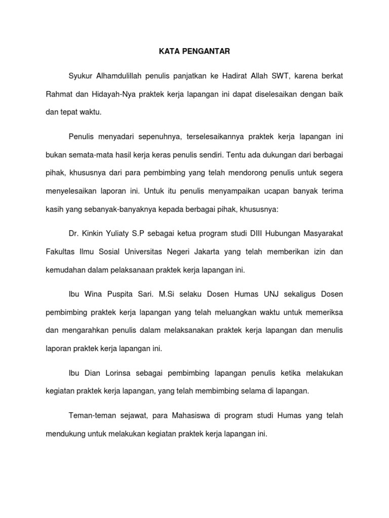 Kata Pengantar Laporan Pkl 1