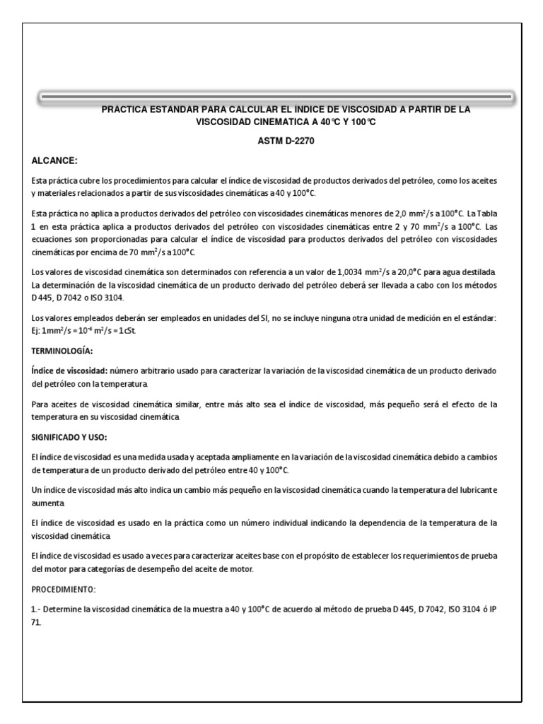 Cálculo del Índice de Viscosidad ASTM D2270 | PDF | Cinemática | Viscosidad