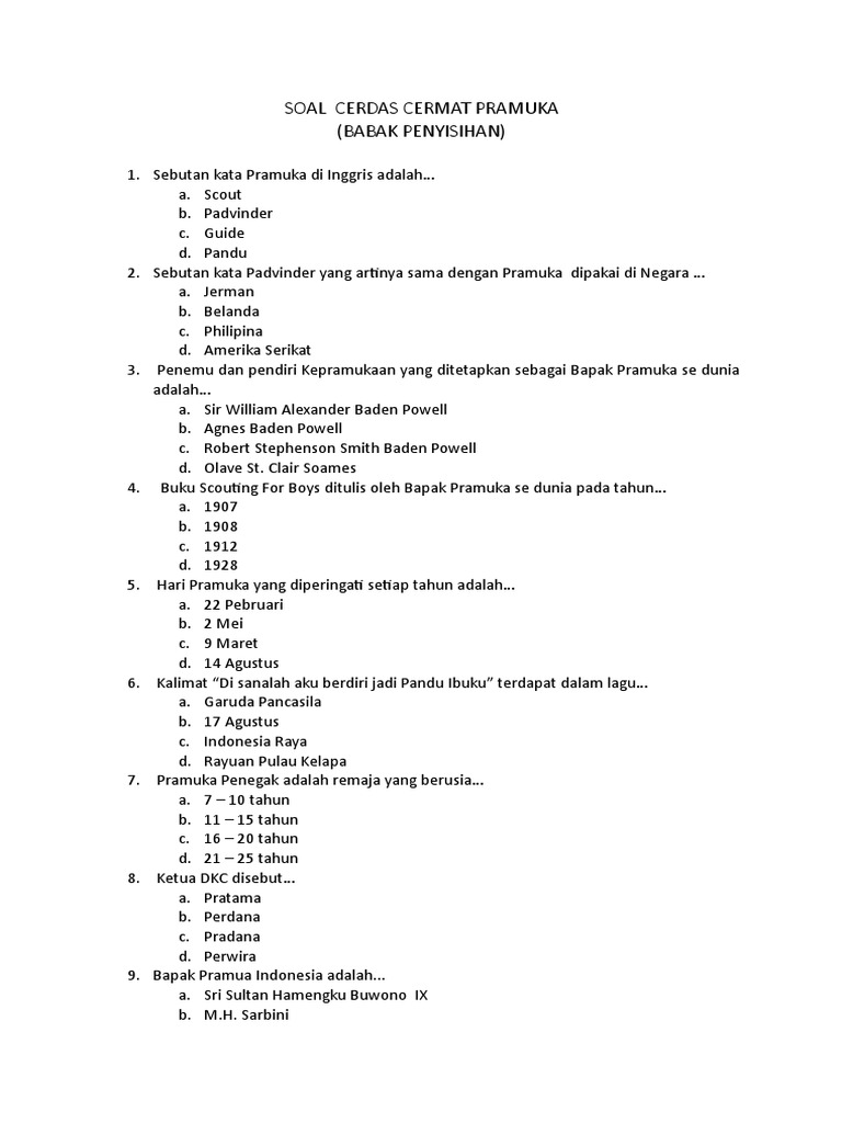 Soal Cerdas Cermat Pramuka