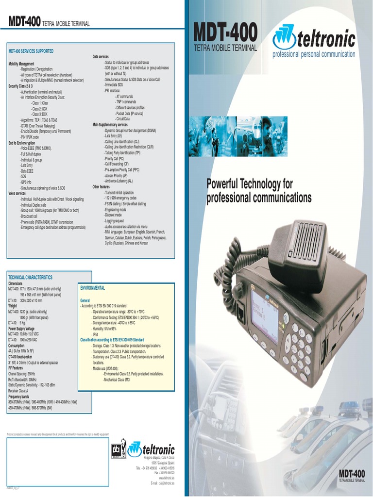 Teltronic MDT-400 TETRA Overview | PDF | Duplex (Telecommunications) | Gsm