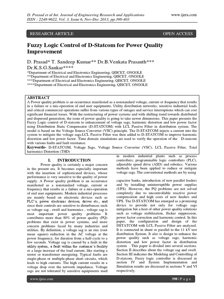 Fuzzy Logic D-STATCOM for Power Quality | PDF | Fuzzy Logic | Ac Power