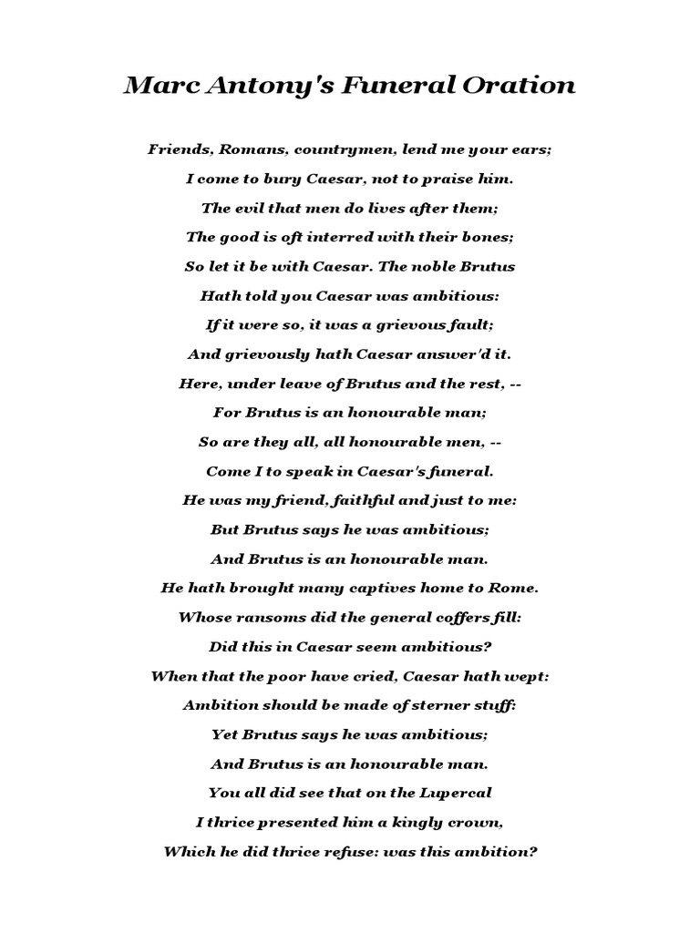 Marc Antony Speech | PDF | Marcus Junius Brutus The Younger