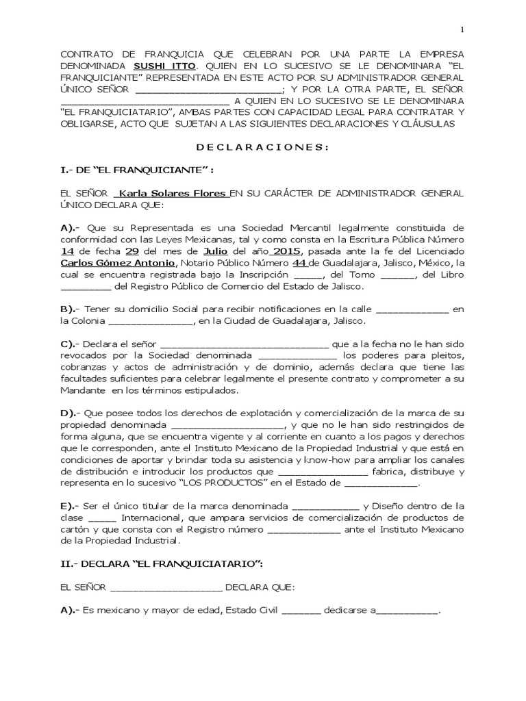 Contrato Franquicia Carla | PDF | Franquiciamiento | Marca