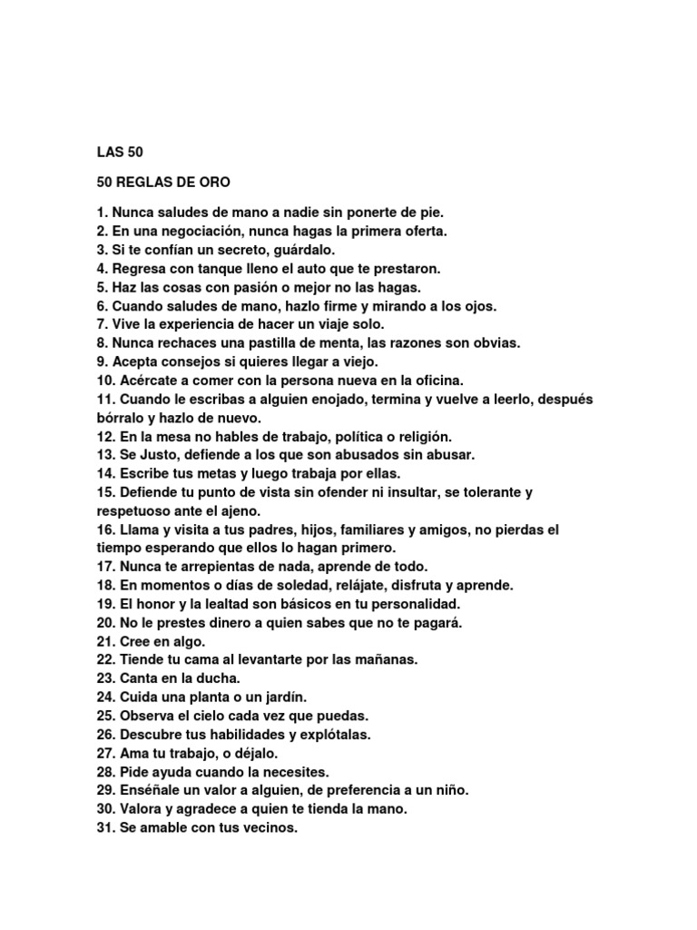 50 Reglas de Oro para la Vida | PDF | Mujer | Adultos