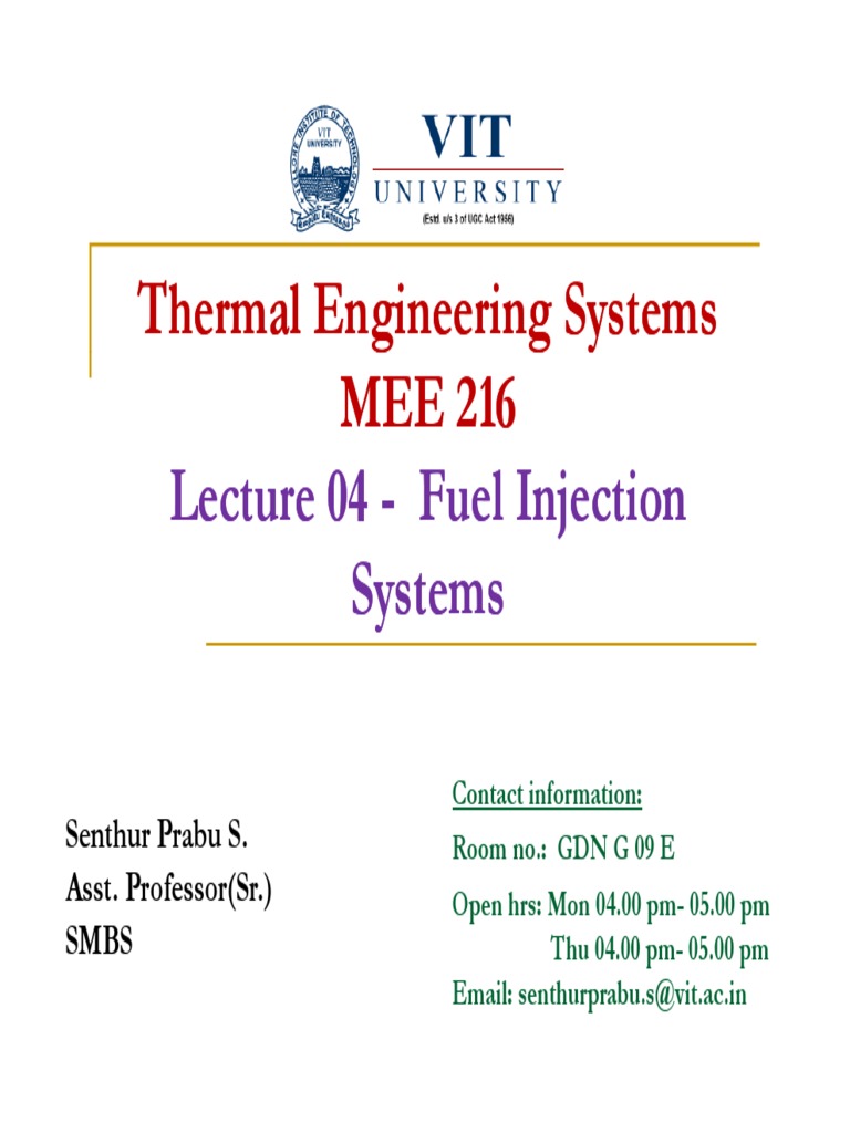Prabhu Lecture 4 Fuel Injection Systems PDF PDF Fuel Injection Diesel Engine