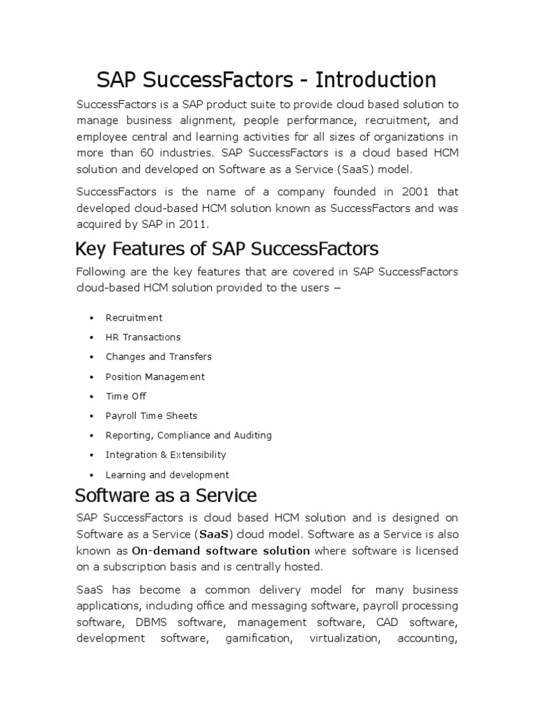 SAP SuccessFactors Overview and Features | PDF | Software As A Service ...